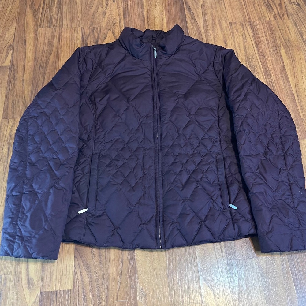 Eddie Bauer Goose Down Jacket Womens Medium Purple Quilted Puffer Full Zip Coat
